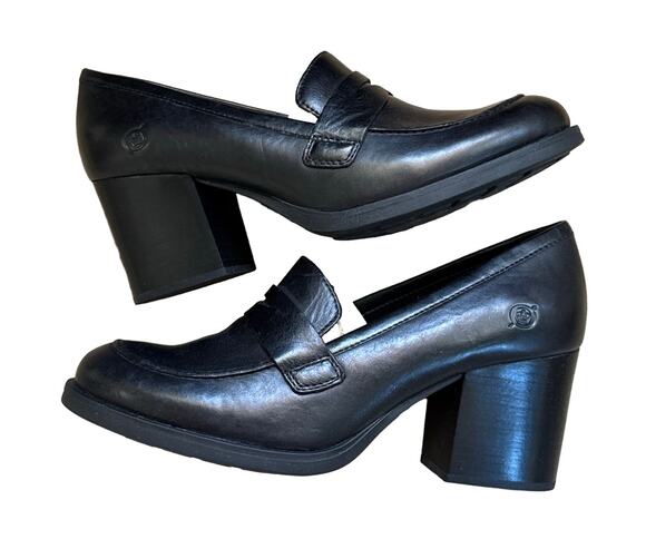 Børn Shoes - Born Holliston Black Leather Penny Loafer Pumps Womens Size 10M 3” Heel